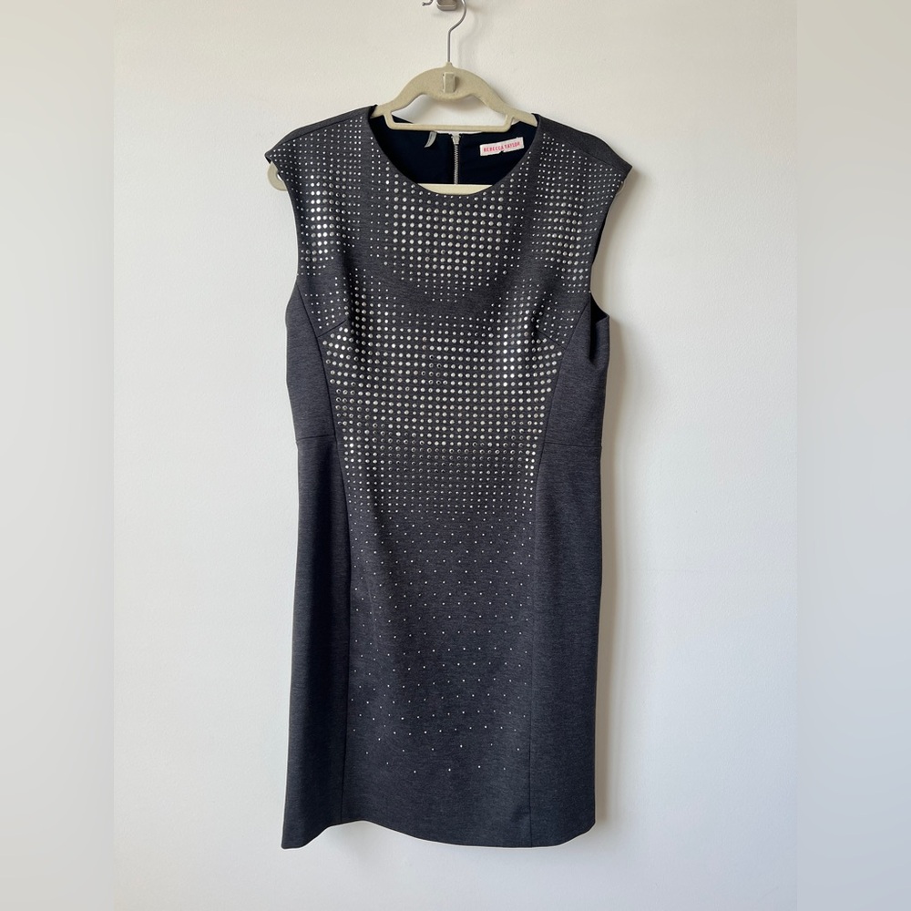 Rebecca Taylor Studded Sheath Dress Gray Sleeveless Bodycon Cocktail Party